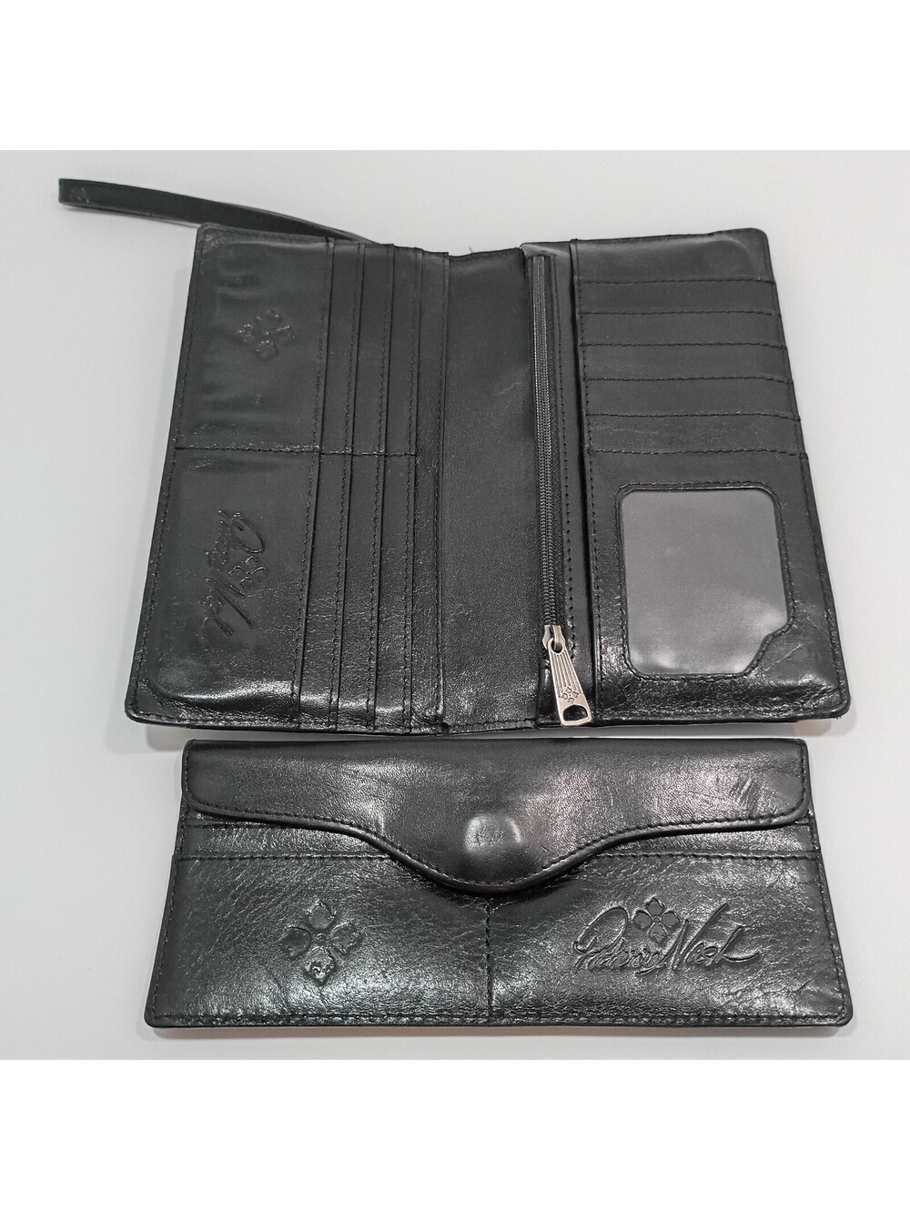 Patricia Nash Black Leather Wristlet 2 Piece Coin Card Organizer Folding Magnet